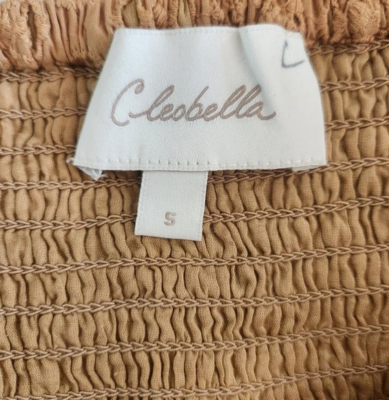 Cleobella Demi Organic Cotton Tan Eyelet Shell Button Dress Size Small - Picture 10 of 12